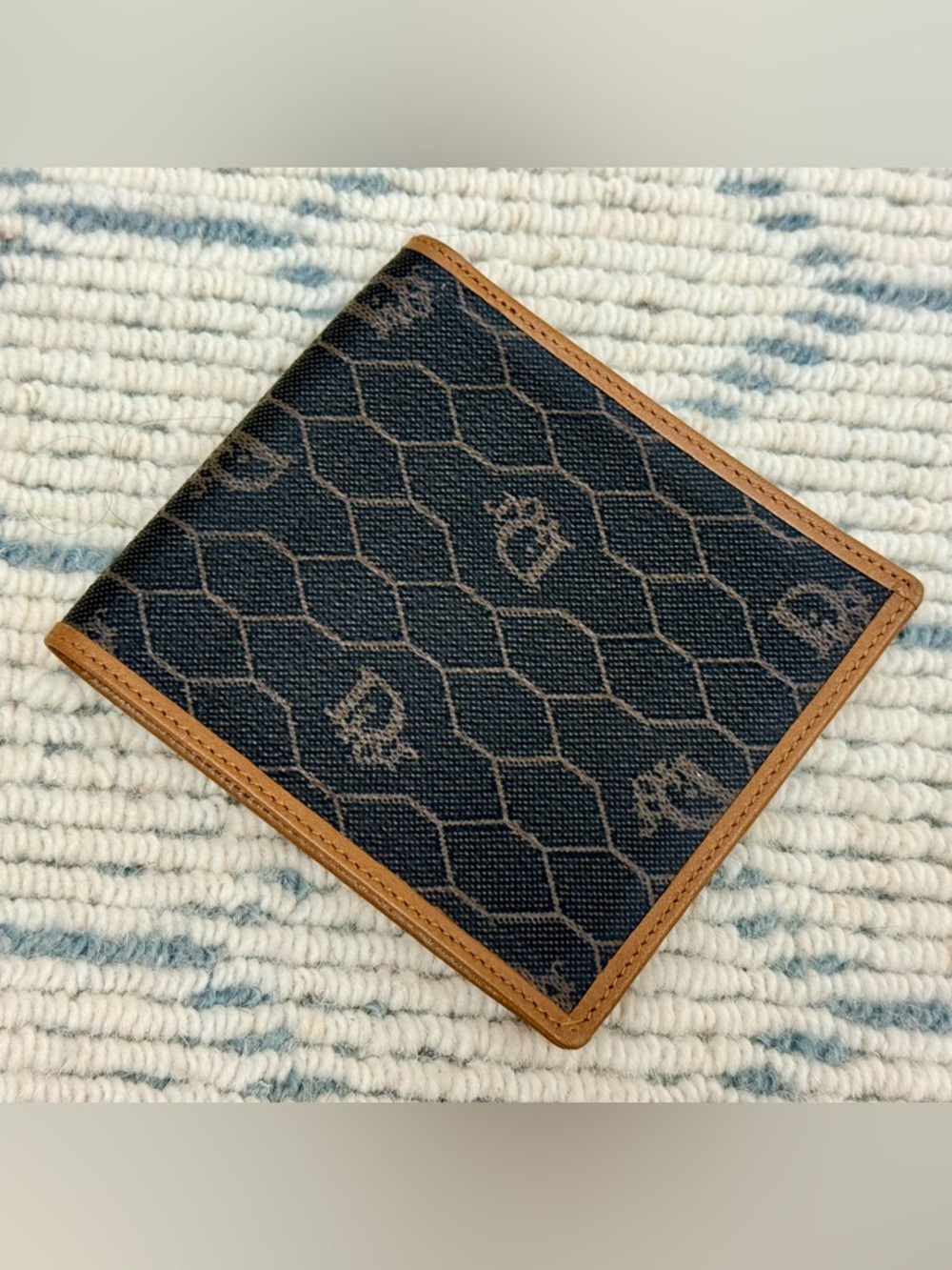 DIOR Vintage Unisex Icon Brown Honeycomb Monogram Canvas Leather Bifold Wallet - Picture 10 of 16